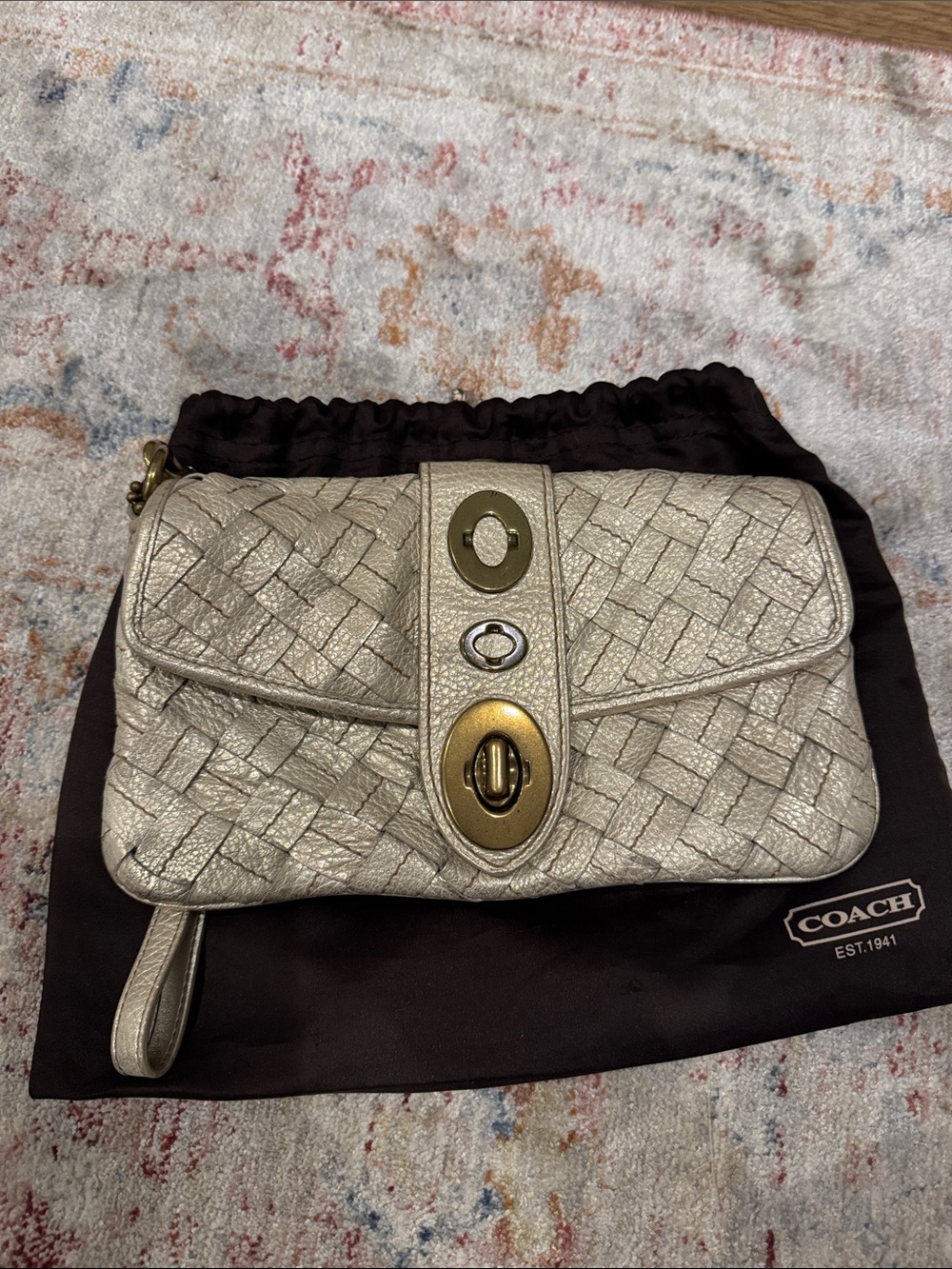 Coach Woven Metallic Leather Clutch